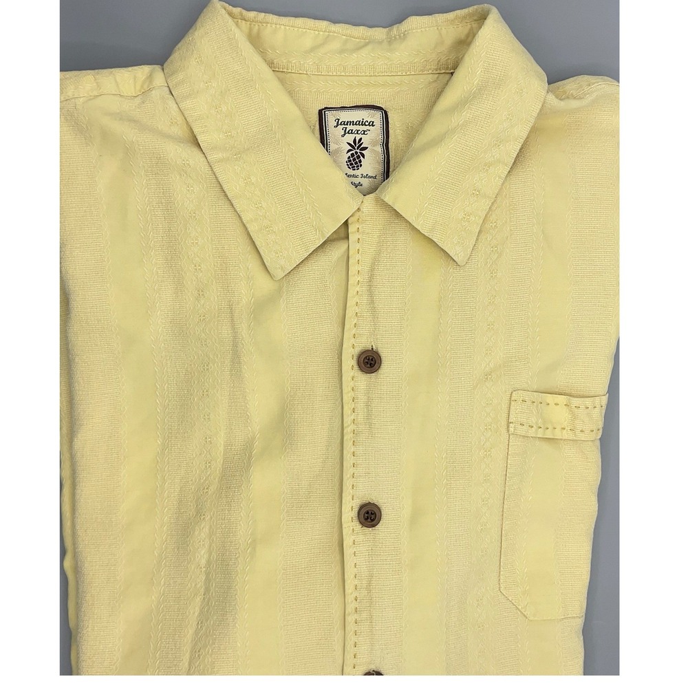 Jamaica Jaxx Mens 100% Silk Short Sleeve Shirt Yellow Embroidered Stripe XXL 2XL